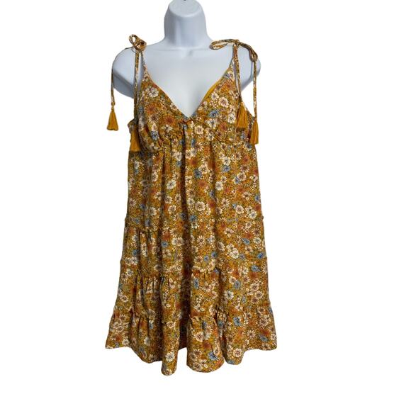 No Comment NWT Medium Floral Mustard/Yellow Strappy Baby Doll Women's Dress - Picture 1 of 7